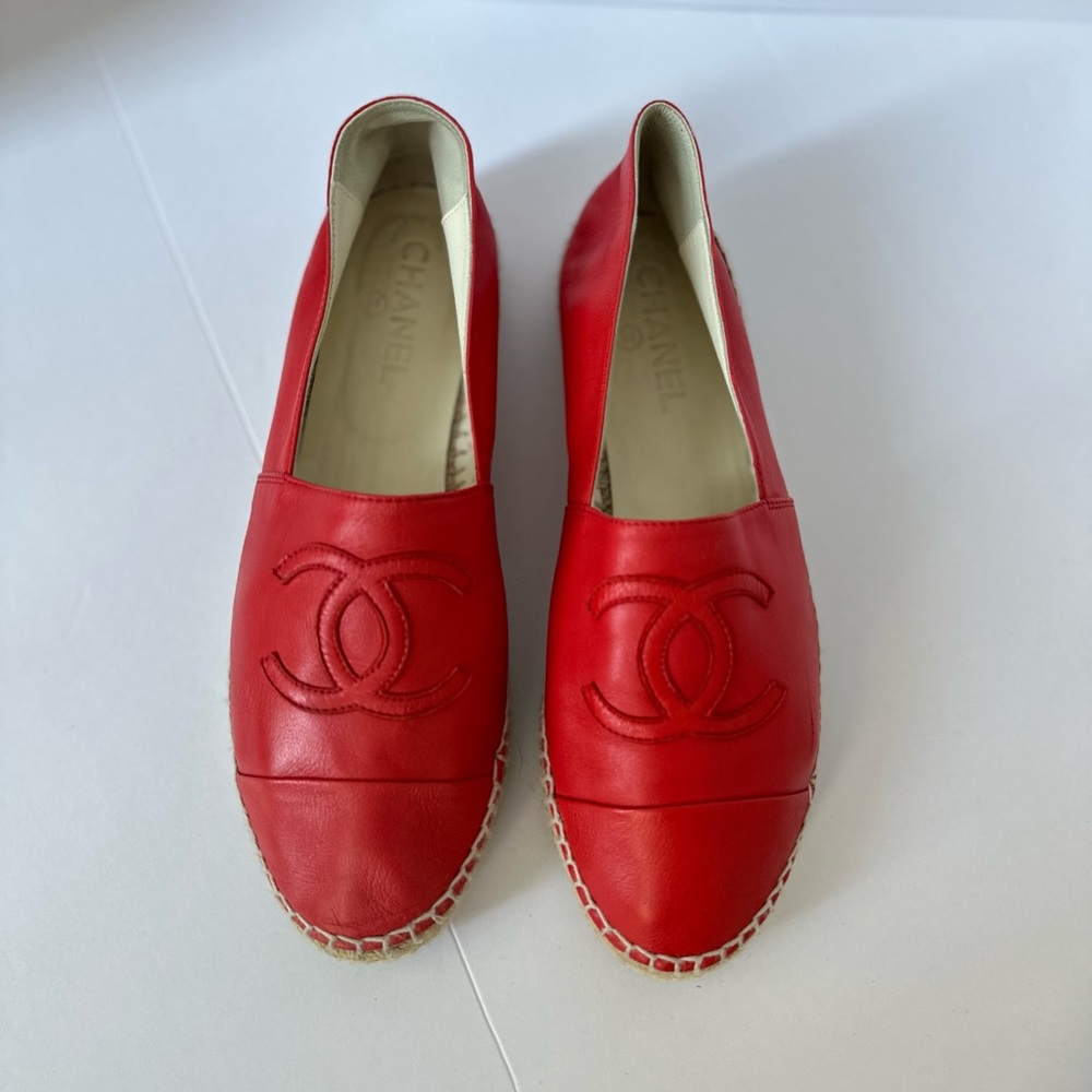 CHANEL Red Leather Espadrilles